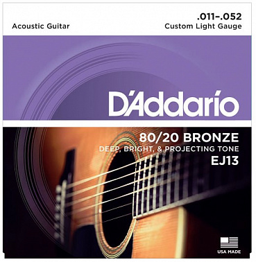 D'Addario EJ13 Струны для акустической гитары, бронза Custom Light, 11-52
