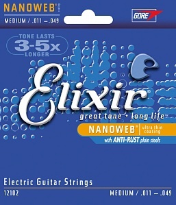 Elixir 12102 Nanoweb Комплект струн для электрогитары, Medium, 11-49