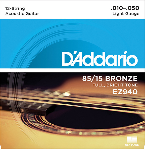 D'Addario EZ940 AMERICAN BRONZE 85/15 Струны для 12-струнной акустической гитары Light 10-50