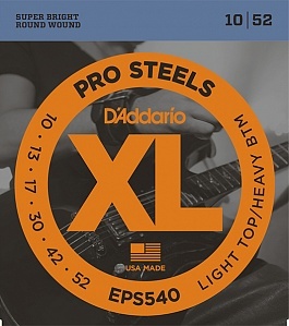 D'Addario EPS540 XL PRO STEEL Струны для электрогитары Light Top/Heavy Bottom 10-52