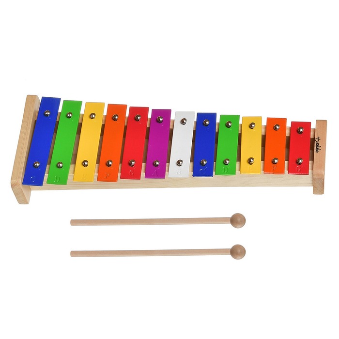 Dekko TG-12-1 Металлофон детский диатонический,12 разноцветных нот, на деревянной пластине, металлич