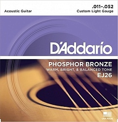 D'Addario EJ26 Phosphor Bronze Комлпект струн для ак. гитары фосф. бронза, Custom Light 11-52