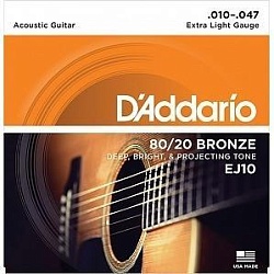D'Addario EJ10 Струны для акустической гитары, бронза Extra Light, 10-47