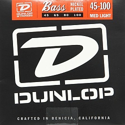 Dunlop DBN45100 Комплект струн для бас-гитары, никелированные, Medium Light, 45-100